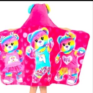 Neon Rainbow bear hooded towel so soft